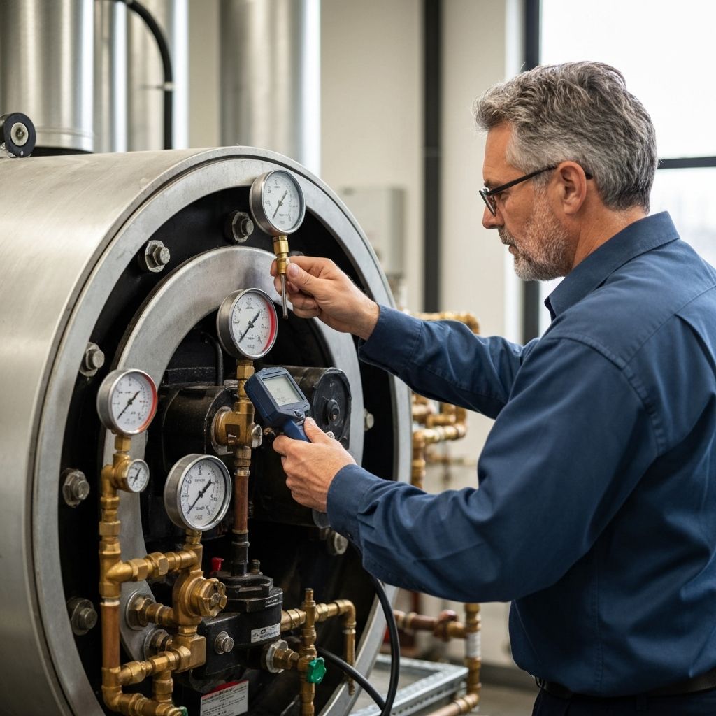Commercial boiler maintenance inside mechanical room
