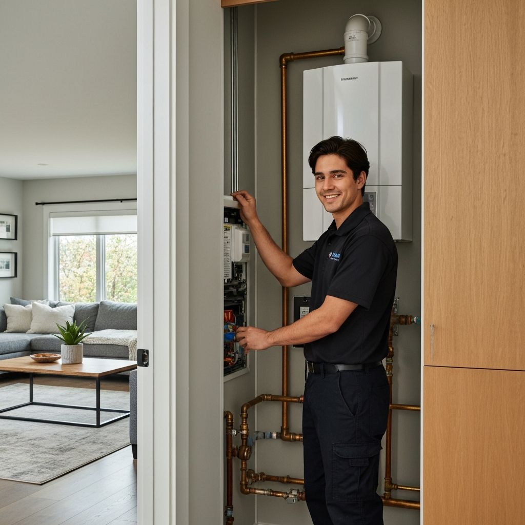 Boiler technician diagnosing gas boiler in Vancouver home